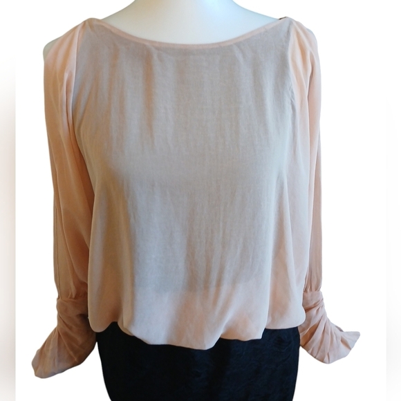 ZARA Bicolor Mini Dress Black Skirt and Blush Pink Sheer Blouse Outfit sz Medium - Picture 4 of 11